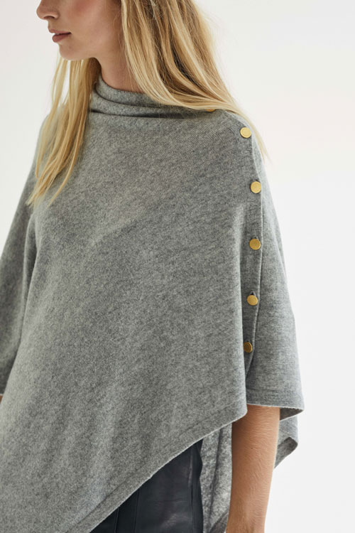 Davida Poncho with Gold Buttons Grey - DAYSTYLE
